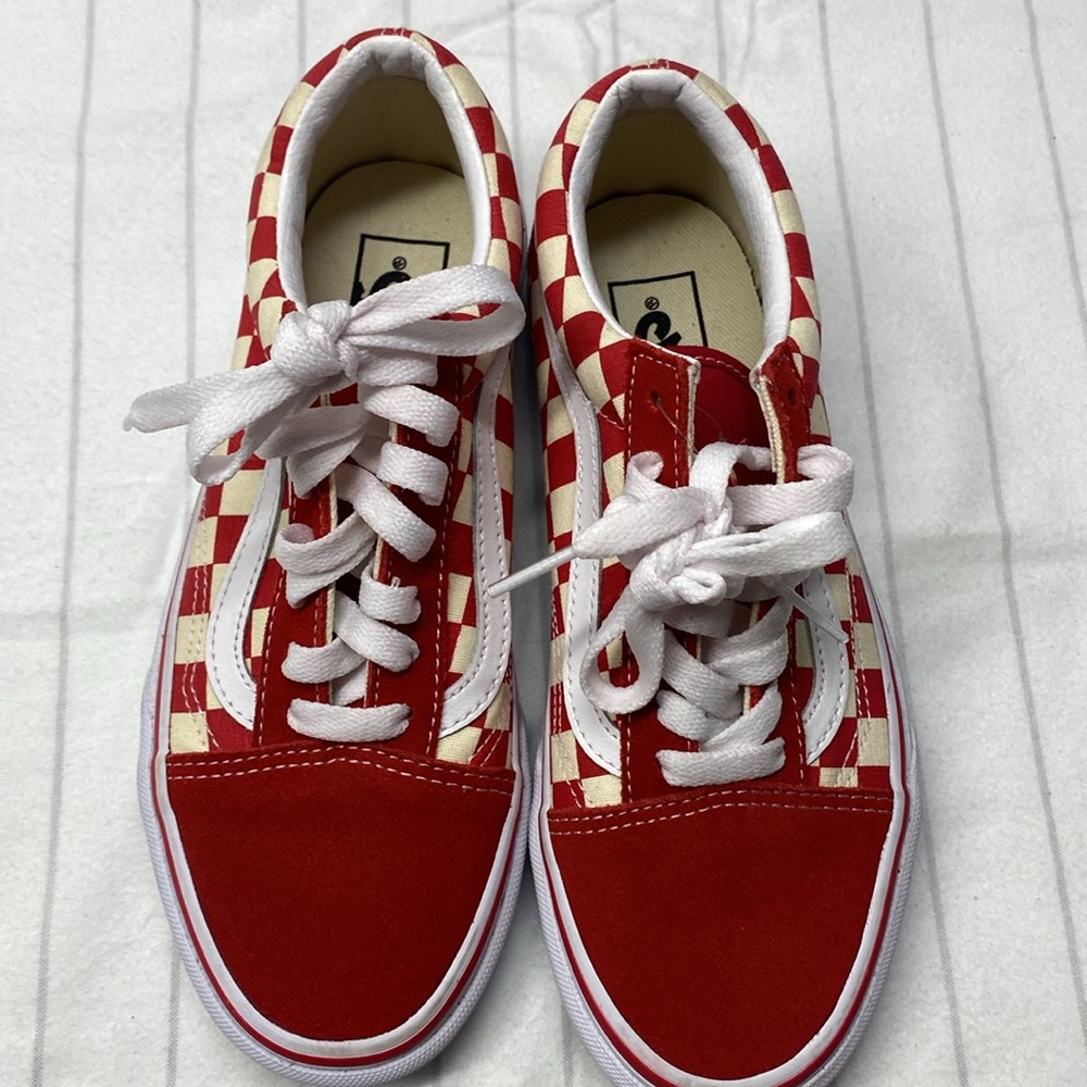 Vans Old Skool Checkerboard‎ Racing Red Checkered Sneakers, Size 5.0 - Picture 6 of 9